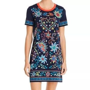 Tory Burch Black Mountain Floral Navy Multicolored T-Shirt Dress EUC Size XS